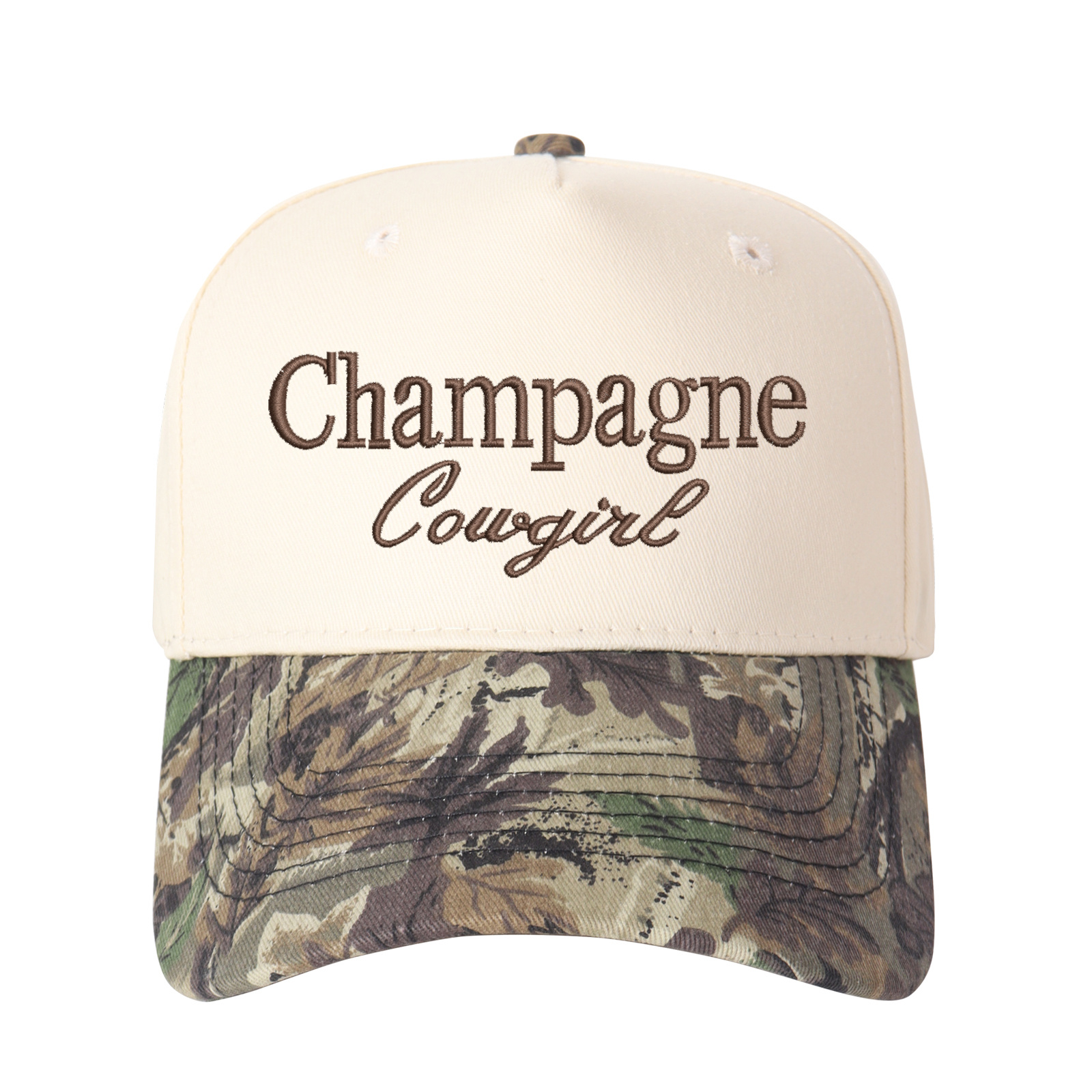 Champagne Cowgirl Embroidered Trucker Hat product details