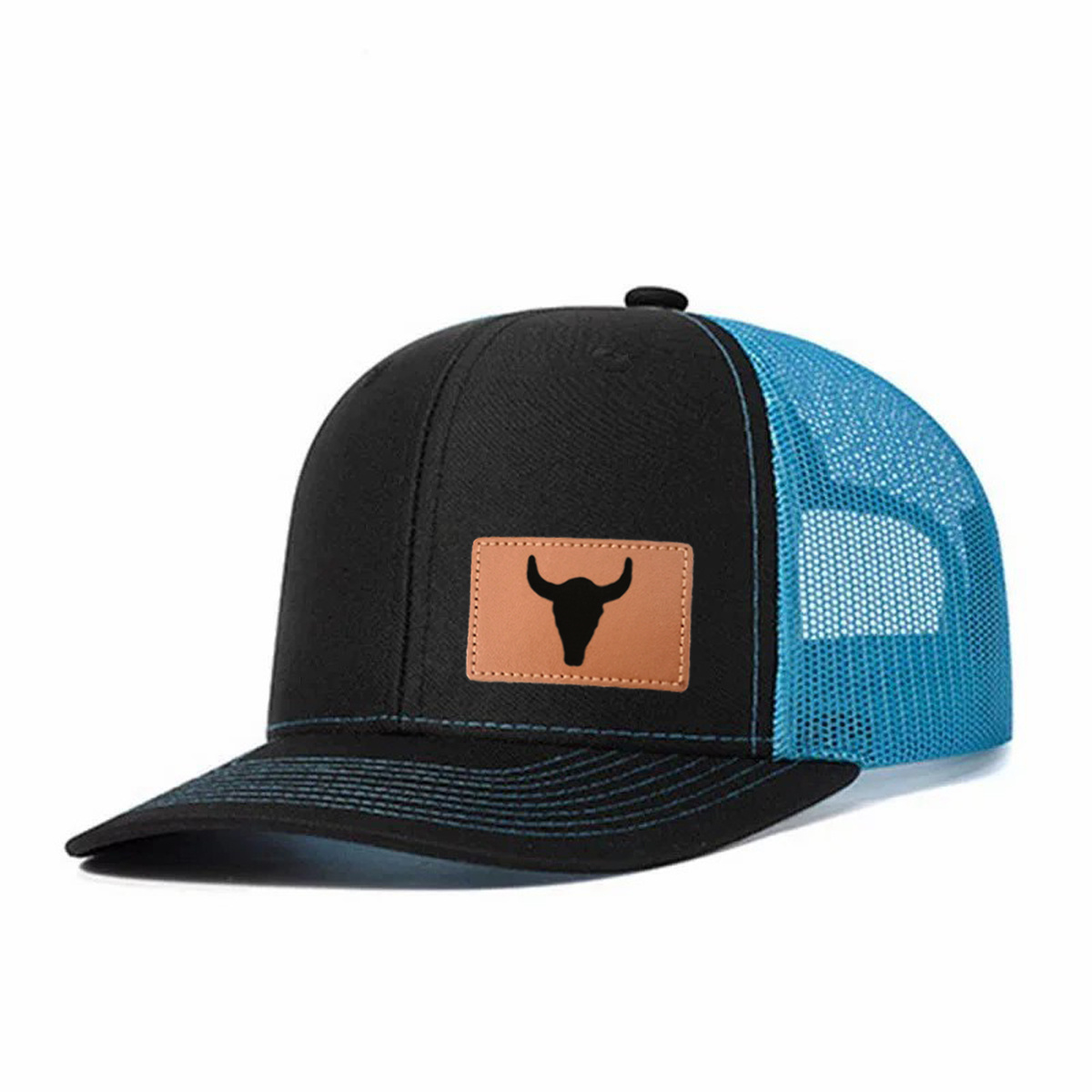 Black Horn Leather Patch Trucker Hat product details