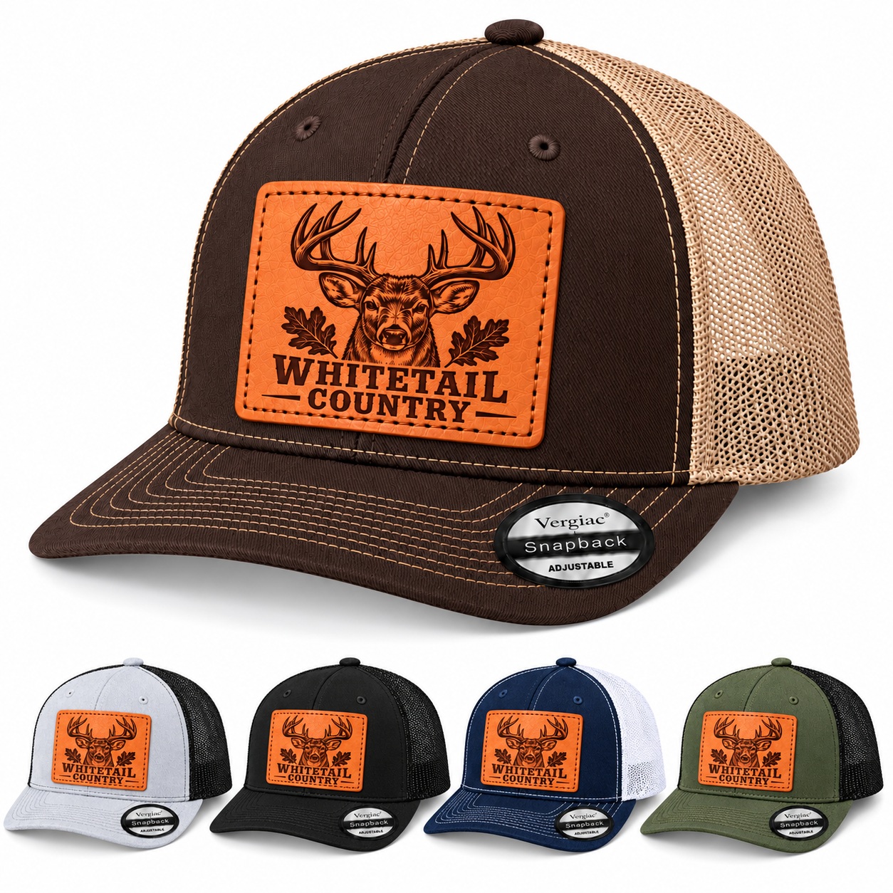 Whitetail Country Leather Patch Trucker Hat product details