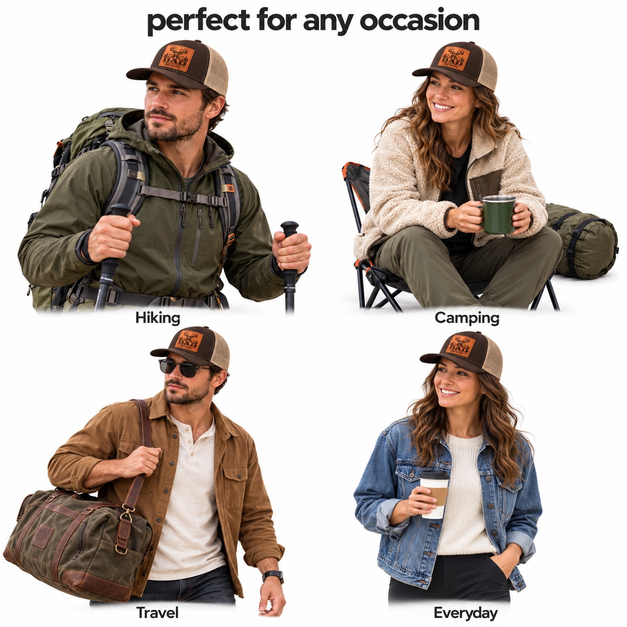 Dad Built for the Woods Leather Patch Trucker Hat product details