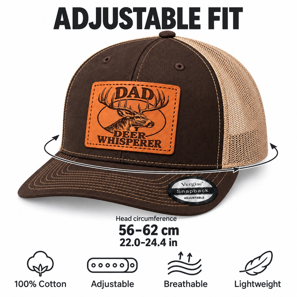 Dad Deer Whisperer Stag Head Graphic Leather Patch Trucker Hat product details