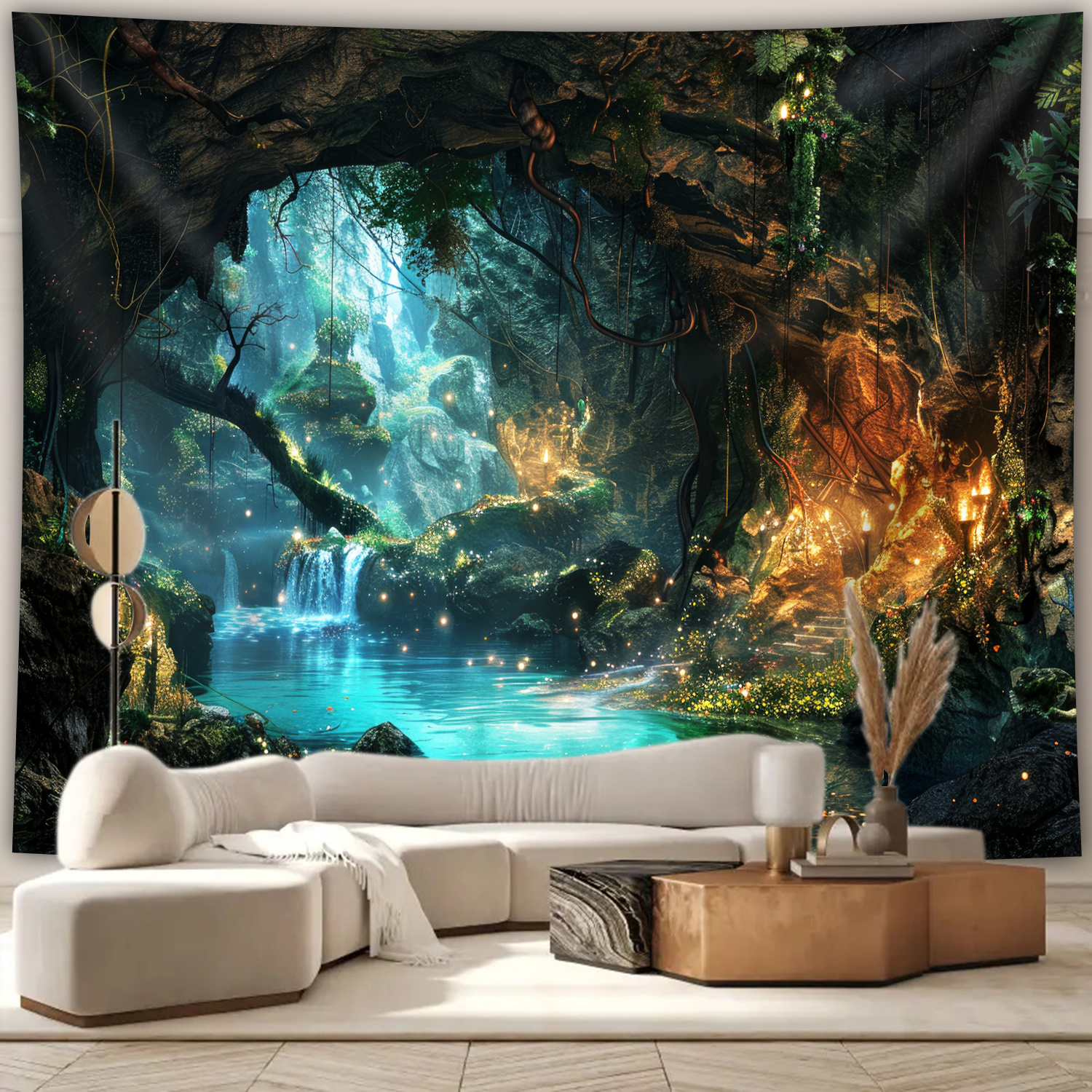 1pc Extra Large Fantasy Tree Cave Landscape Plants Tapestry Aesthetic Digital Printing Polyester Wall Decor For Living Room Bedroom Party With_voghion.com