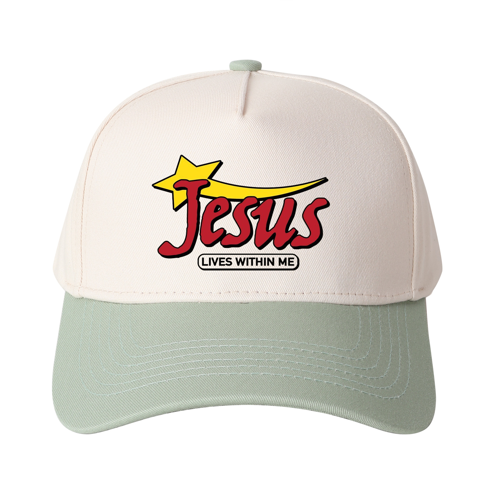 Jesus Lives Within Me Embroidered Trucker Hat product details