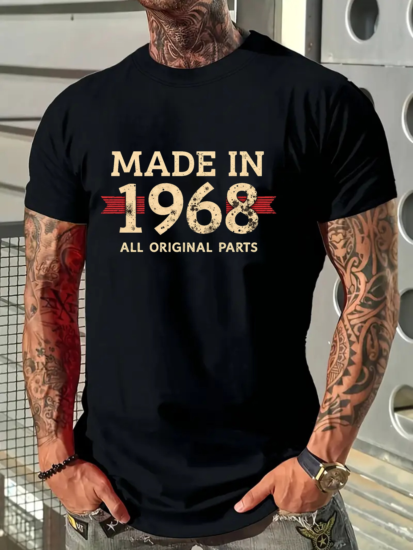 T-shirt Uomo 180g In Cotone 100% Con Stampa Vintage Dorata 1968, Girocollo Traspirante E Confortevole, Maglietta Casual Rétro Estiva_viptrois.com