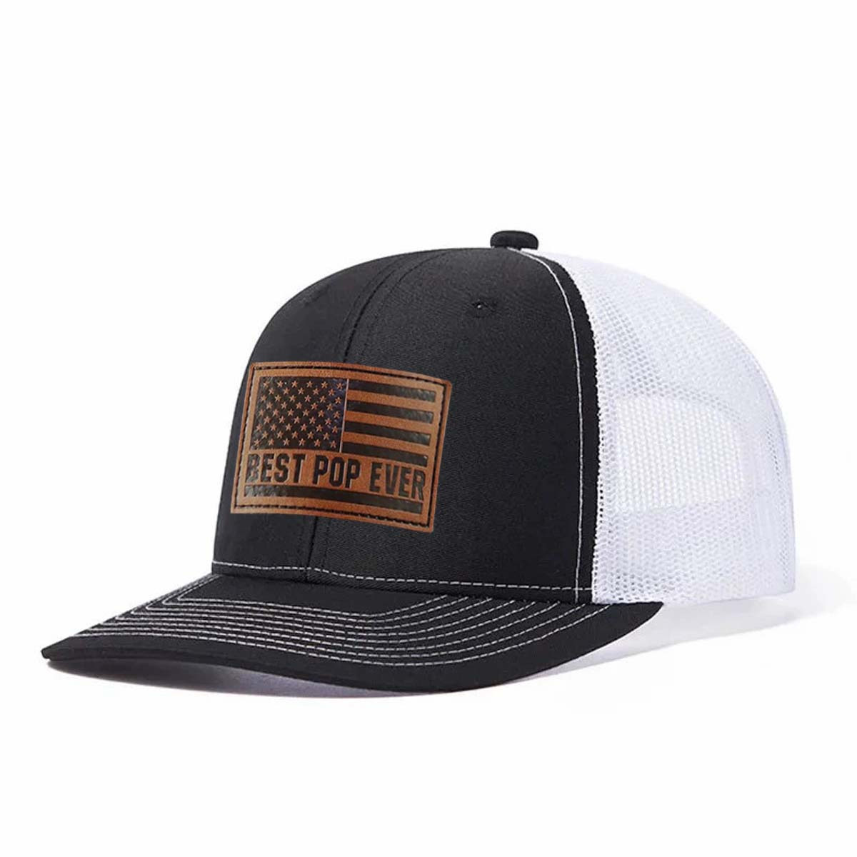 Best Pop Ever Leather Patch Trucker Hat product details
