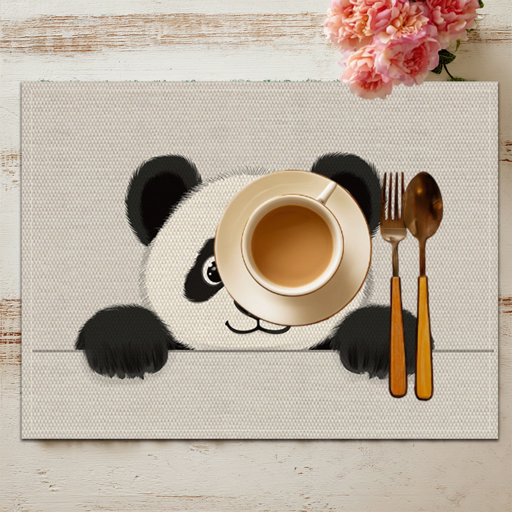 1pc/4pcs/6pcs A Cute Panda Peeking Over Patterned Printed 30Cm 45Cm Placemats Suitable For Festival Dining Creating A Festive Atmosphere_voghion.com
