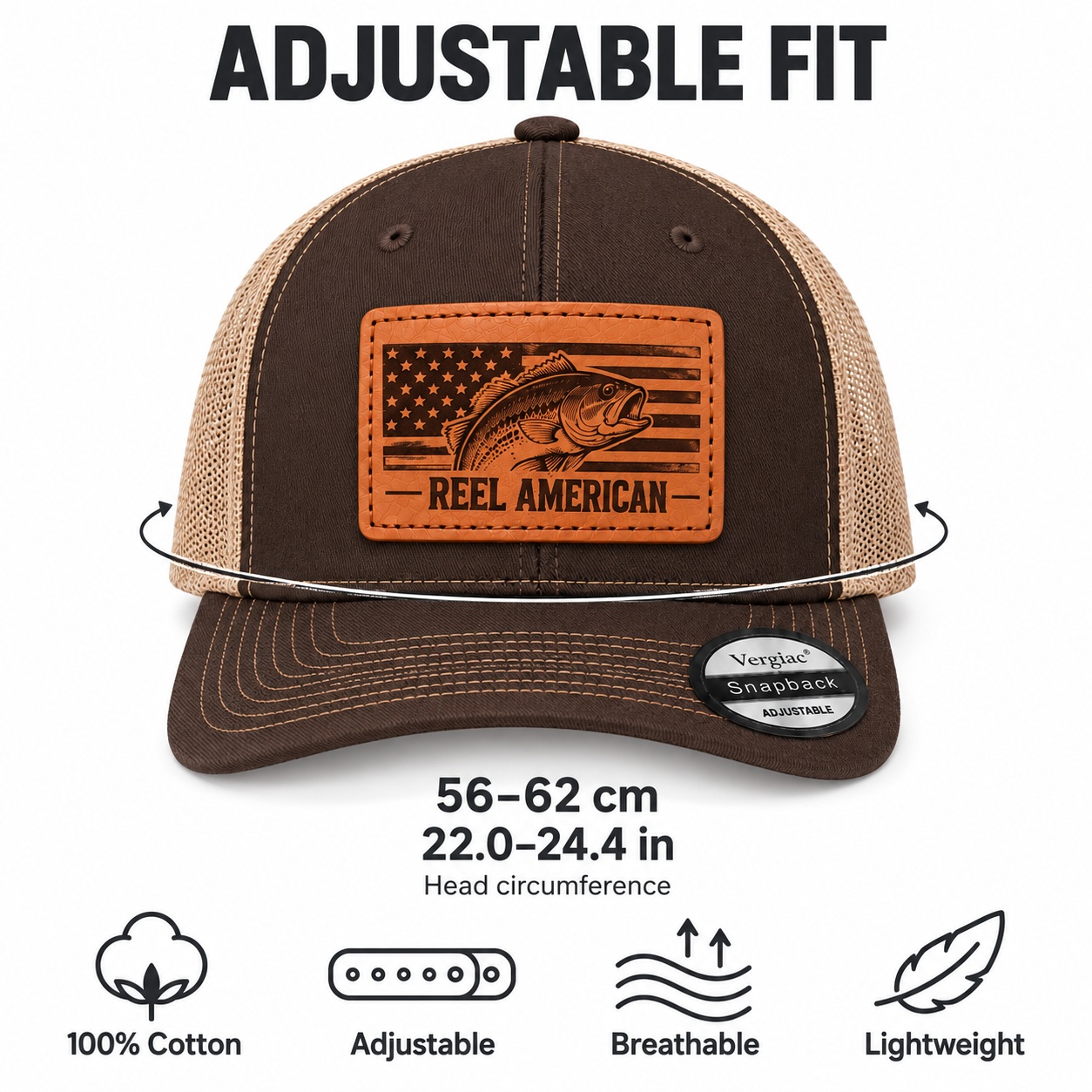 Reel American American Flag And Bass Graphic Leather Patch Trucker Hat product details