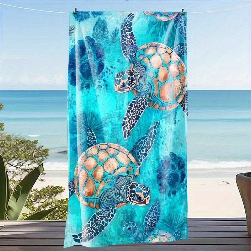 1 Pack Large Turtle Print Beach Towel Quick Drying Polyester Lightweight Comfortable For Sunbathing Swimming Surfing Yoga_voghion.com