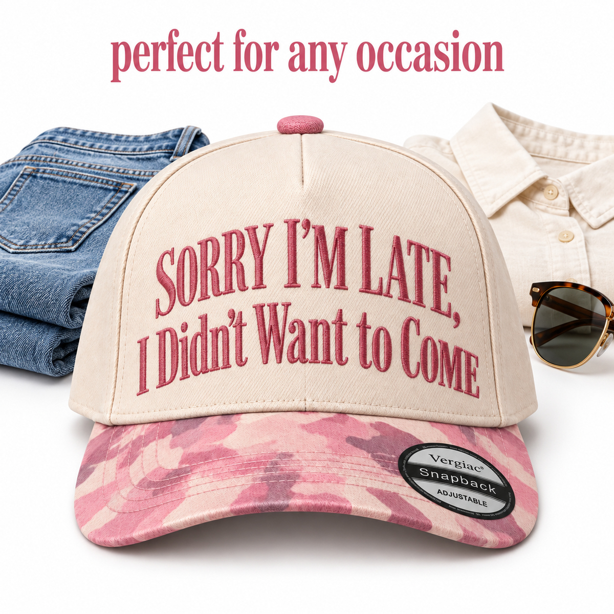 Sorry I'm Late I Didn't Want To Come 5-Panel Trucker Hat product details