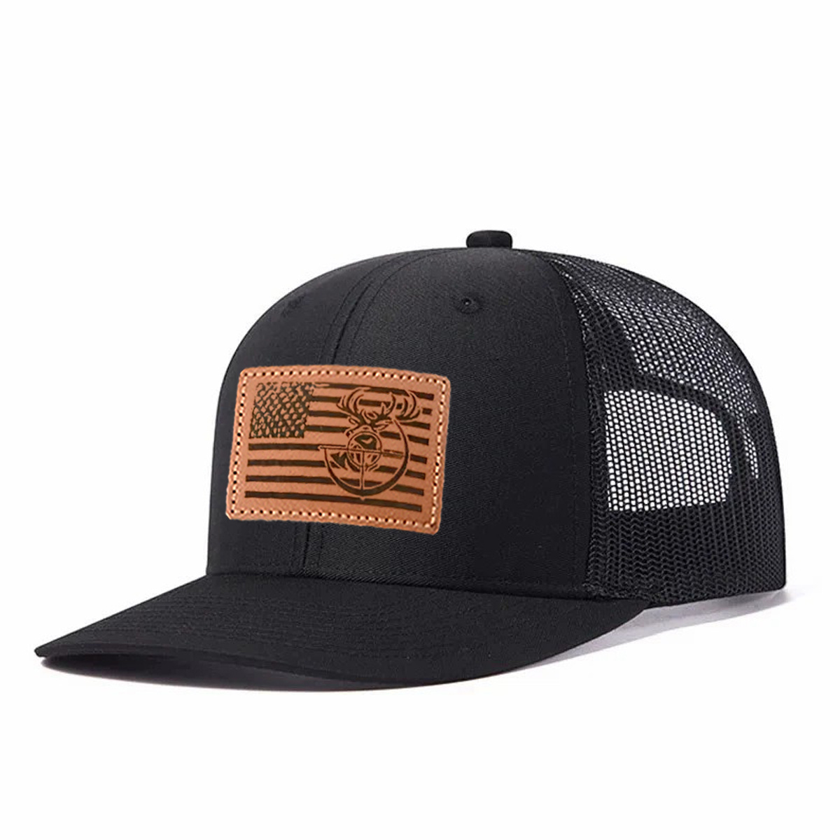 Antler And Bow Leather Patch Trucker Hat product details