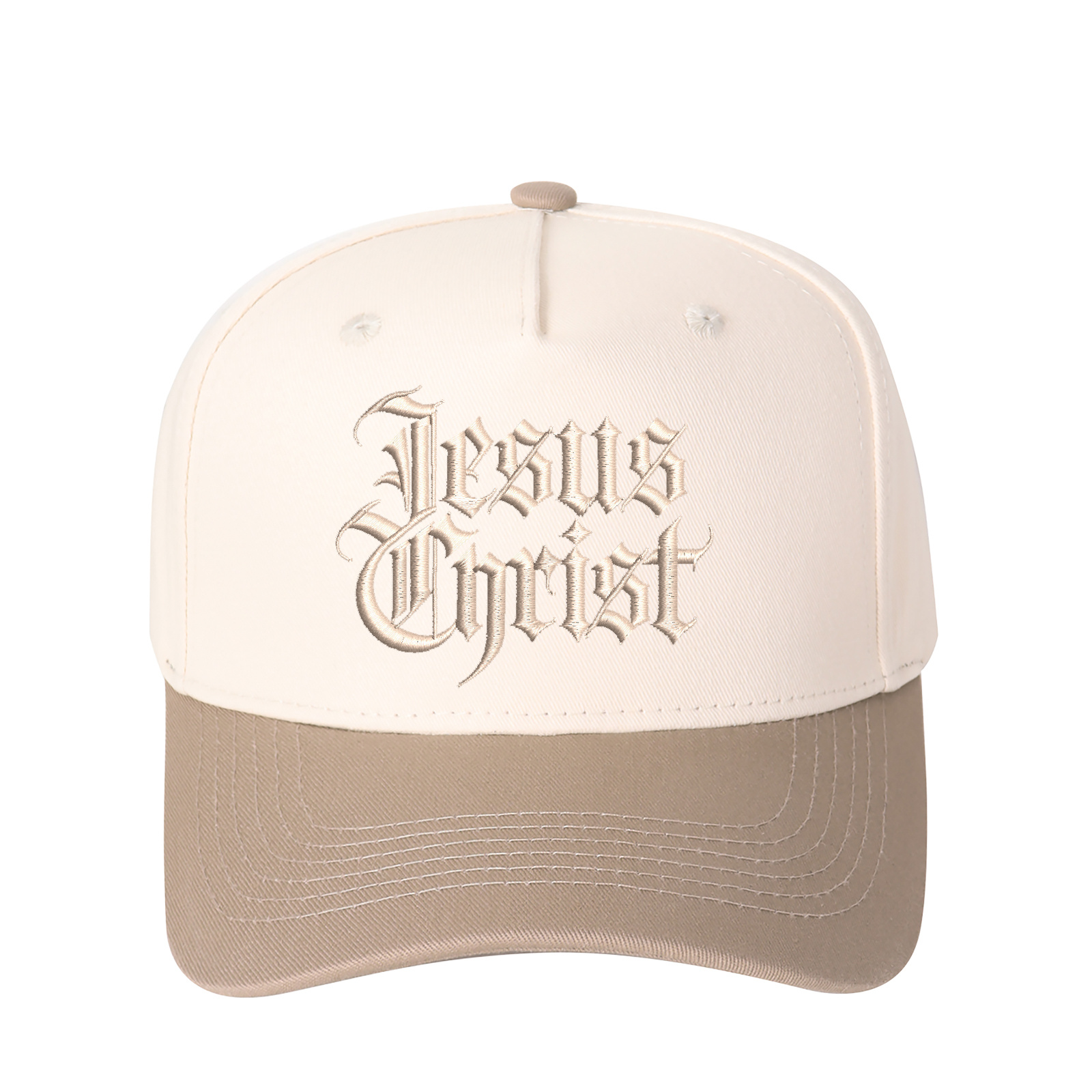Gothic-style "Jesus Christ" Lettering Embroidered Trucker Hat product details