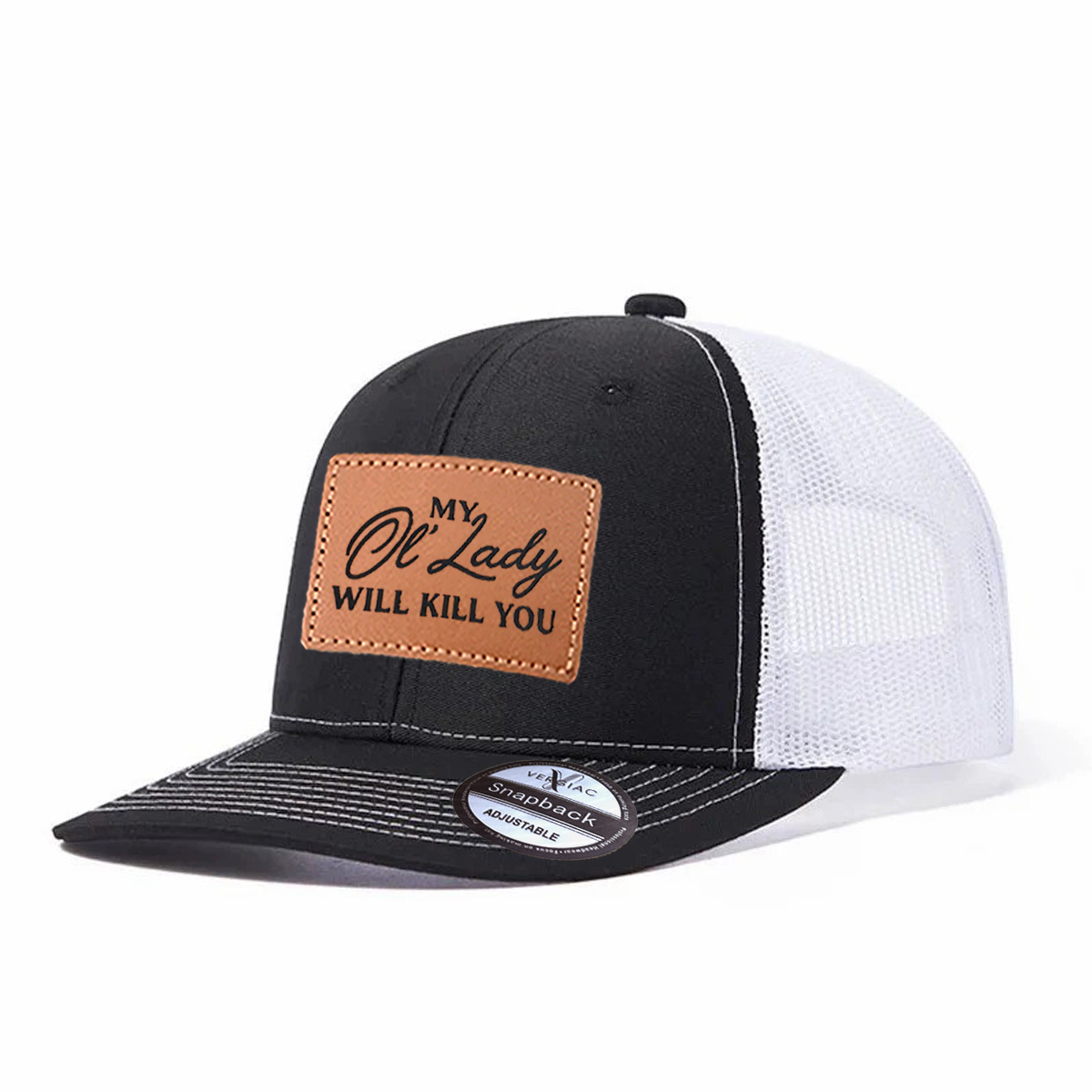Men Don't Mess With My Lady Leather Patch Trucker Hat product details
