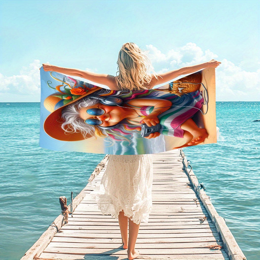 Grannies Pattern Vacation Themed Beach Towel Soft Lightweight Beach Towel Perfect For Couples Great Gift Summer Outdoor Travel Swimming Fitness Yoga_voghion.com