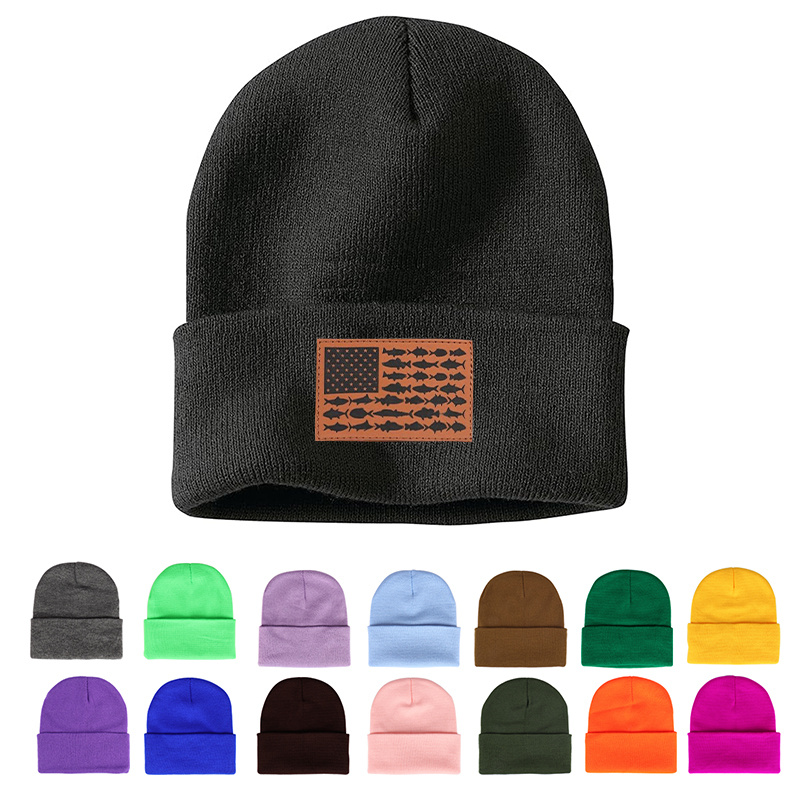 American Flag Leather Patch Beanie product details