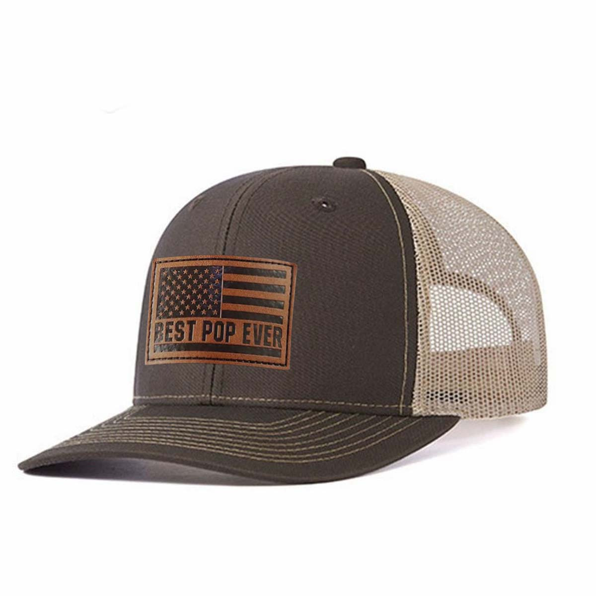 Best Pop Ever Leather Patch Trucker Hat product details