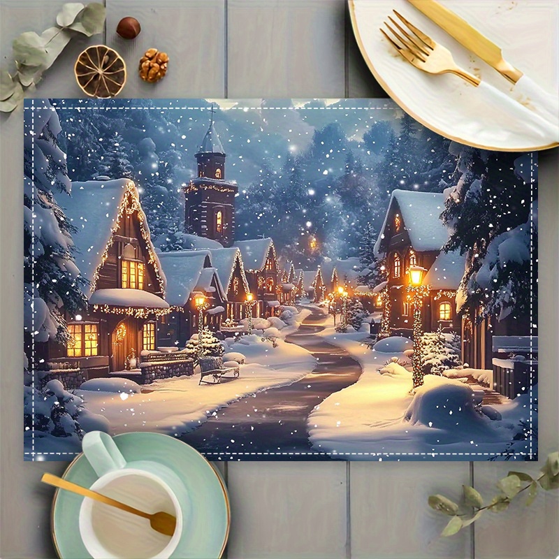2er-/4er-/6er-Set Tischsets „Weihnachtsstadt“ (2D-Druck), verschneite Nachtlandschaft, 29,97 x 44,96 cm – Hübsche Tischdekoration für festliche Anlässe, elegante Wohnaccessoires_voghion.com