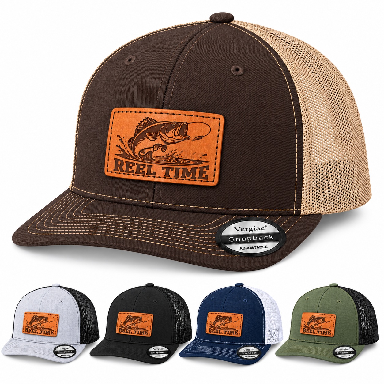 Reel Time Leather Patch Trucker Hat product details