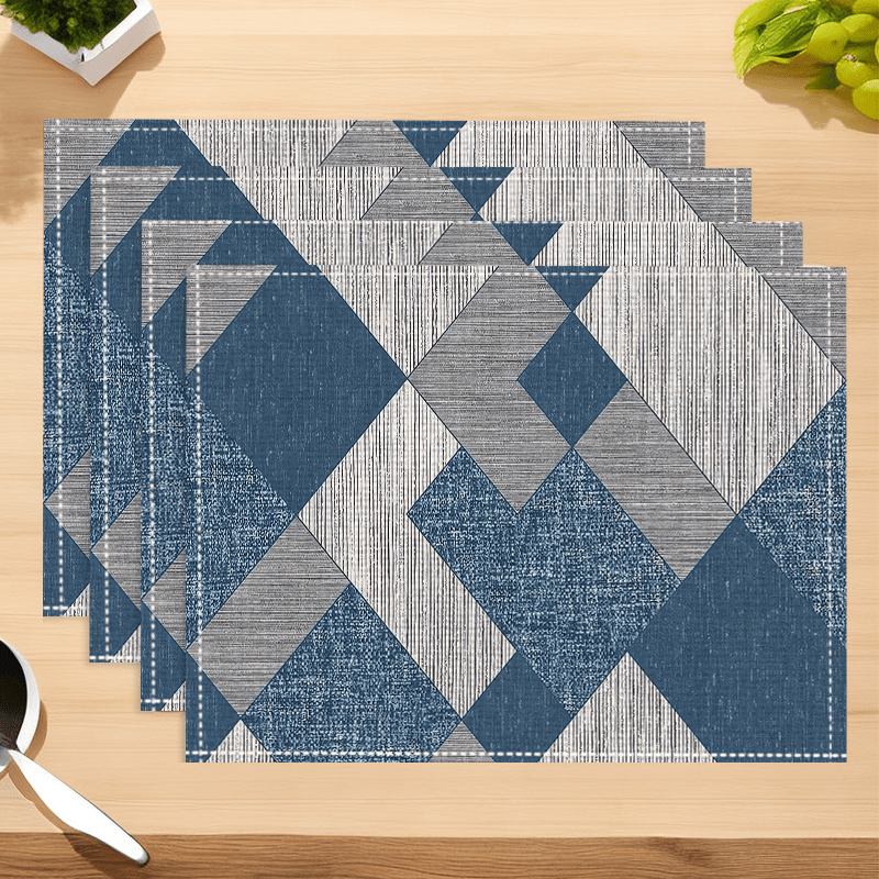 4pcs, Vintage Geometric Rhombus Pattern Placemats, Holiday Washable Table Mats, Polyester Material - Suitable For Dining, Kitchen, Party_voghion.com