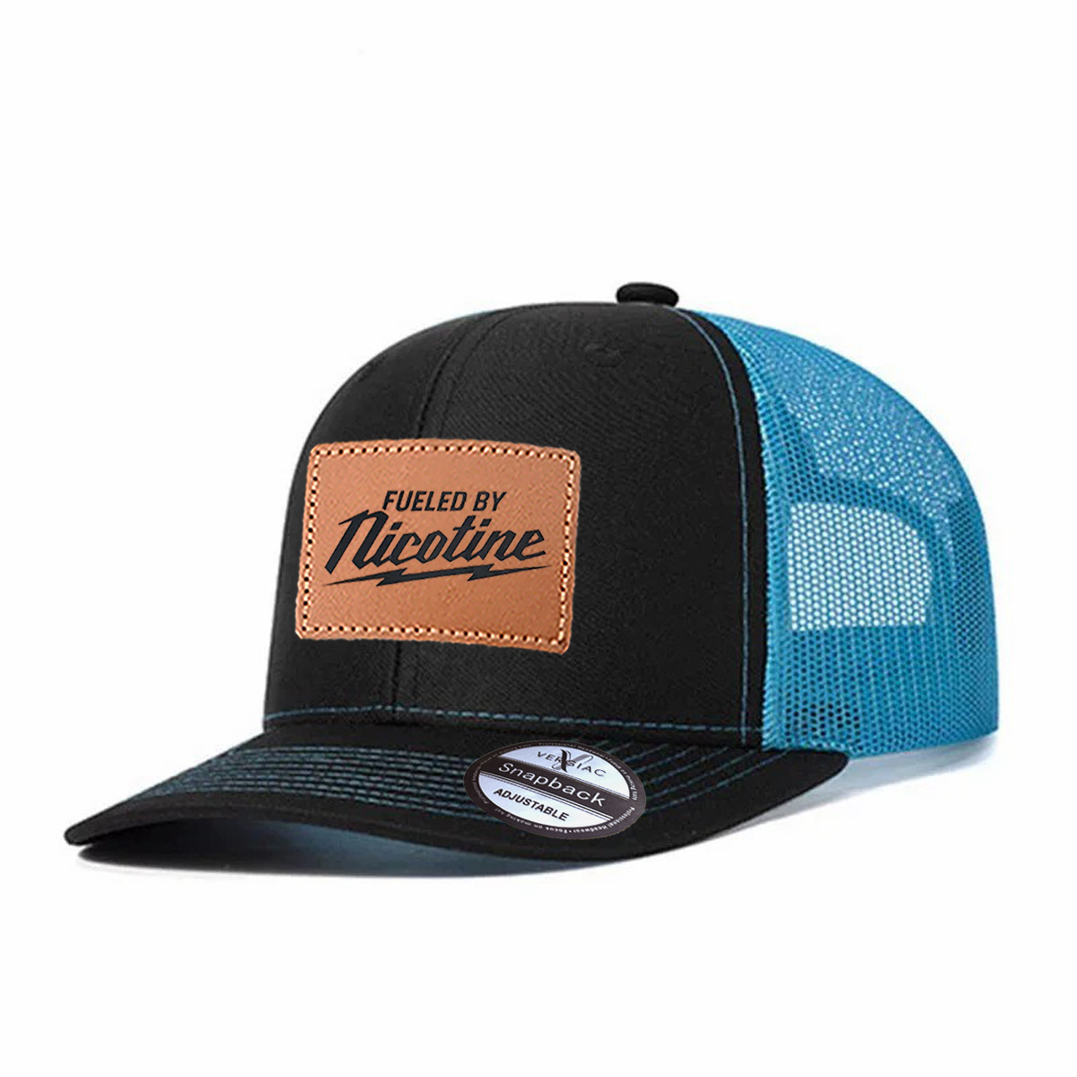 Men Fueled By Good Vibes Leather Patch Trucker Hat product details