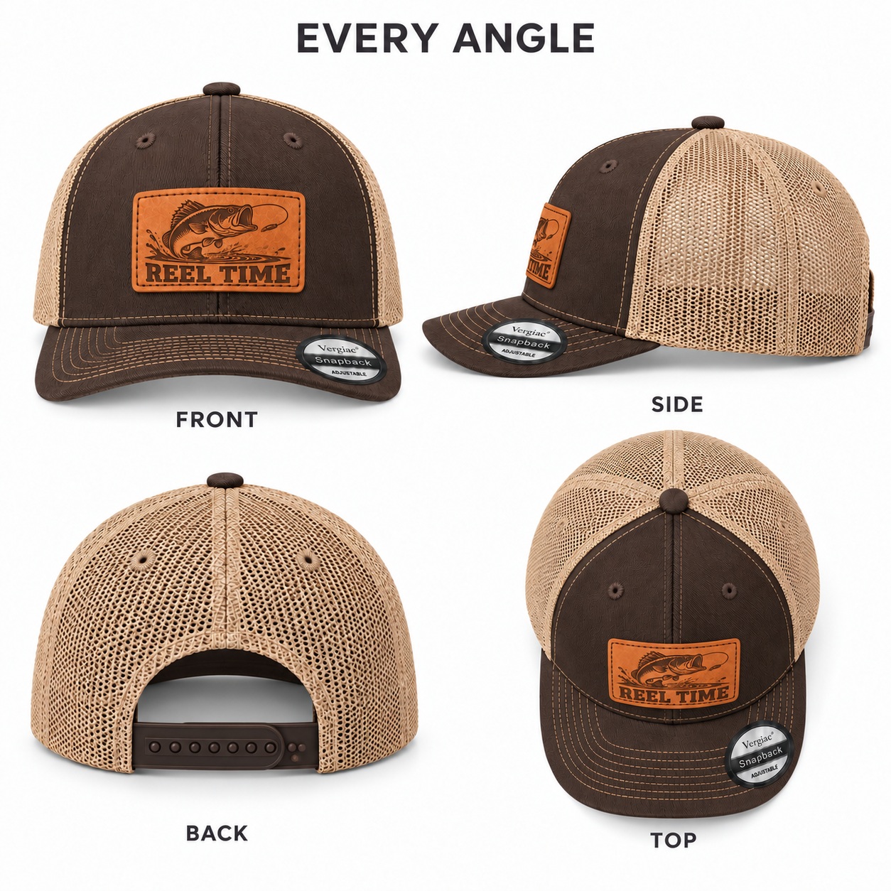 Reel Time Leather Patch Trucker Hat product details