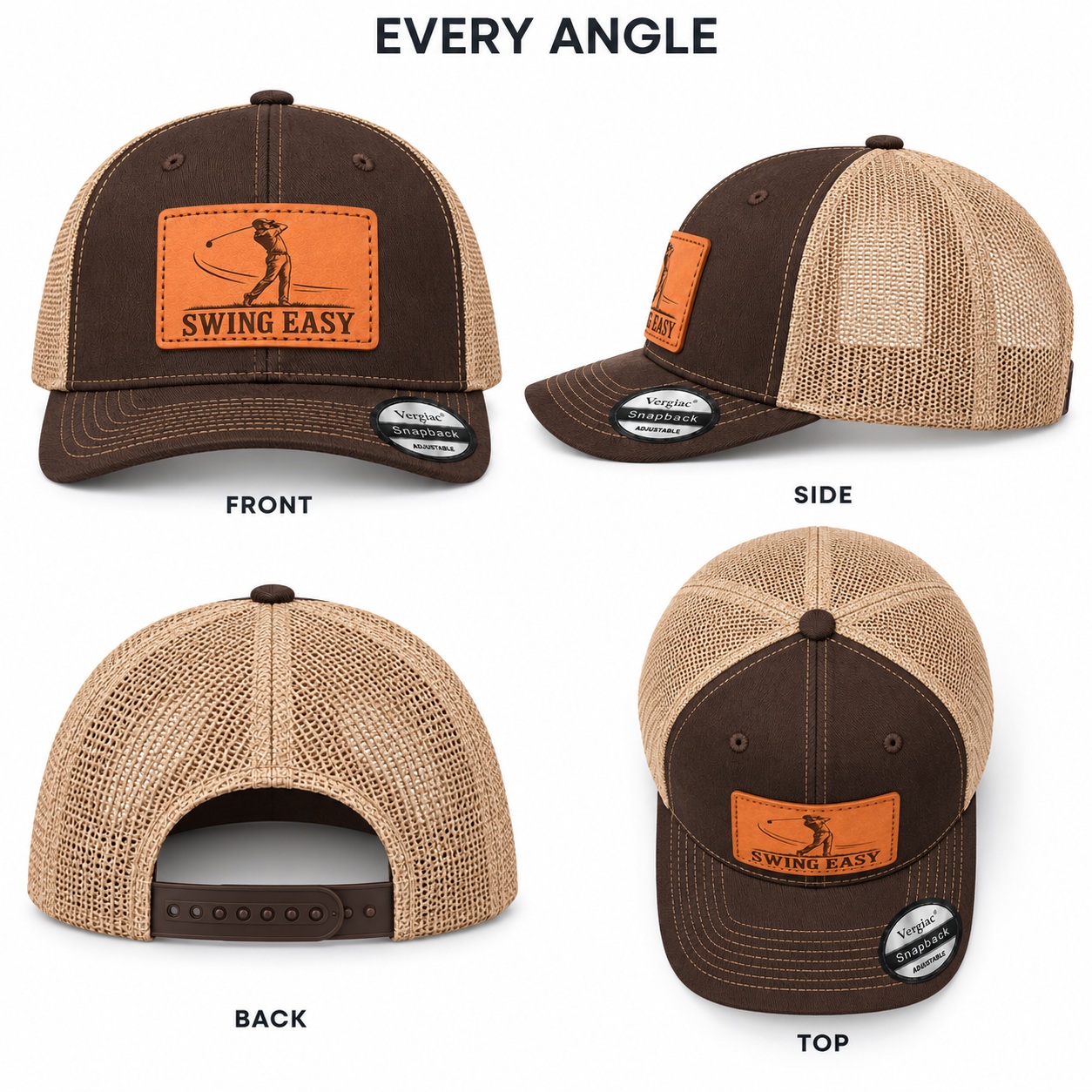 Swing Easy Golf Swing Graphic Leather Patch Trucker Hat product details