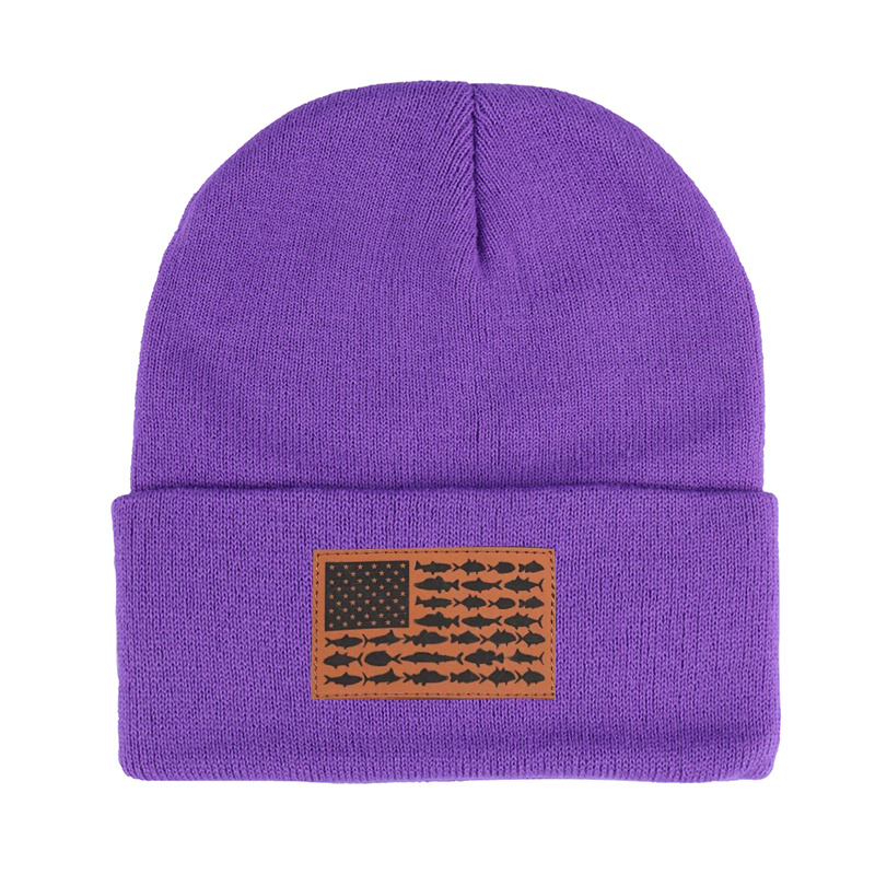 American Flag Leather Patch Beanie product details