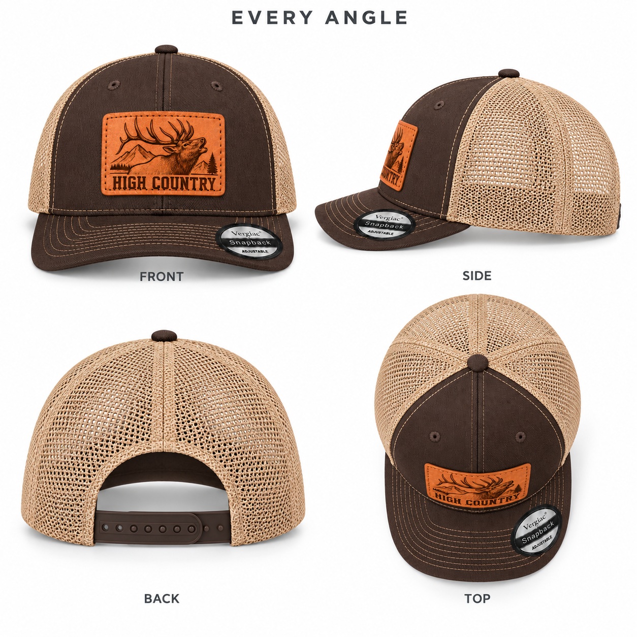 High Country Leather Patch Trucker Hat product details