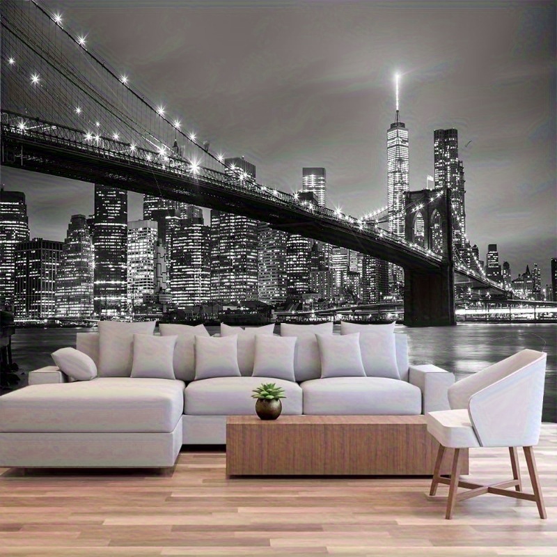 FENDROM 1pc Modern Tapestry New York Manhattan Brooklyn Bridge Night River View Famous City Wall Hanging Decor For Bedroom Living Room Dormitory_voghion.com