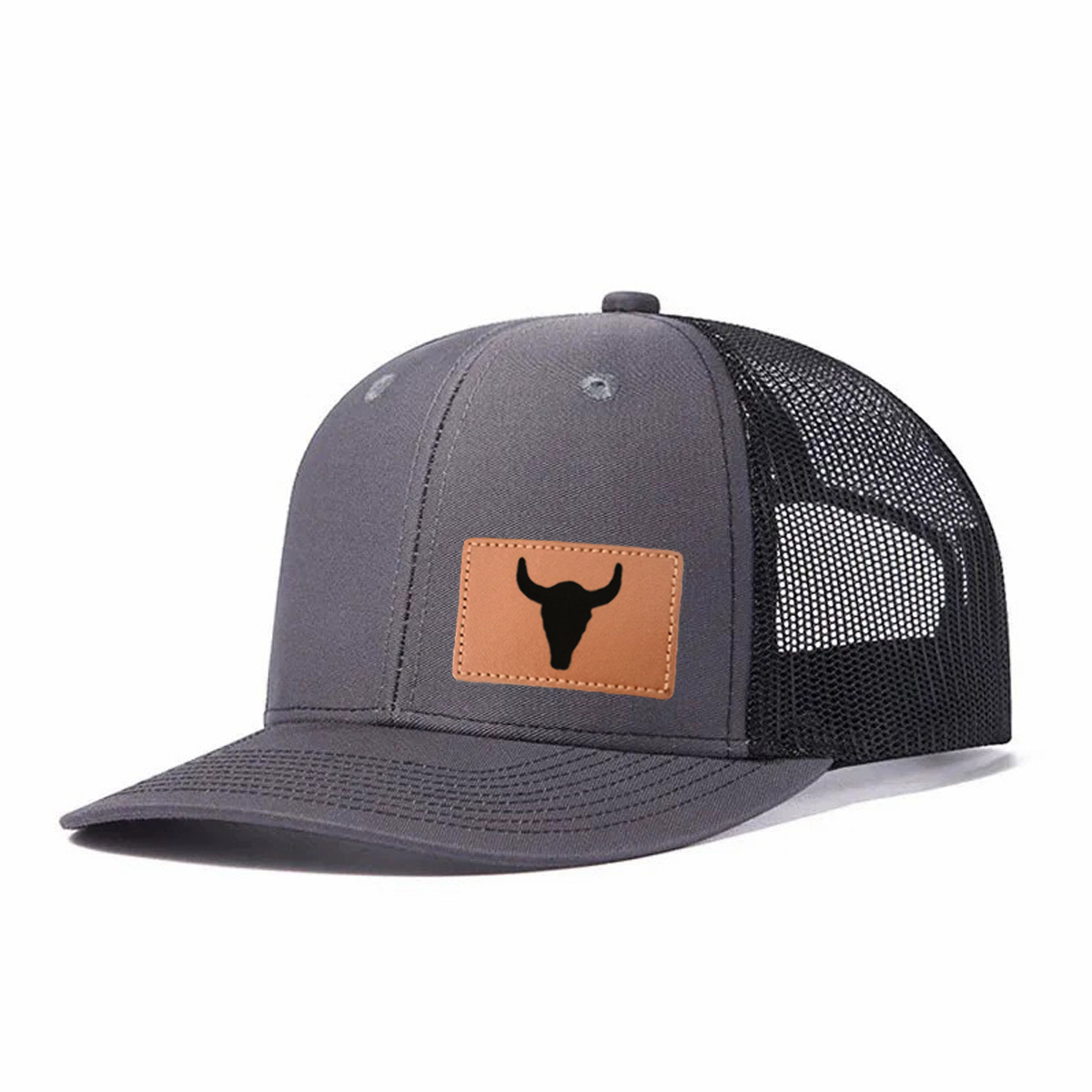 Black Horn Leather Patch Trucker Hat product details