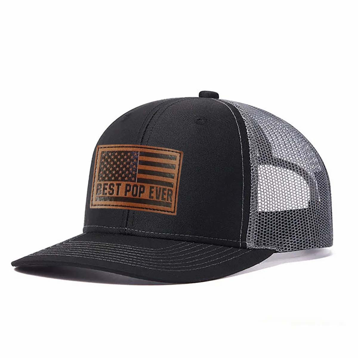 Best Pop Ever Leather Patch Trucker Hat product details