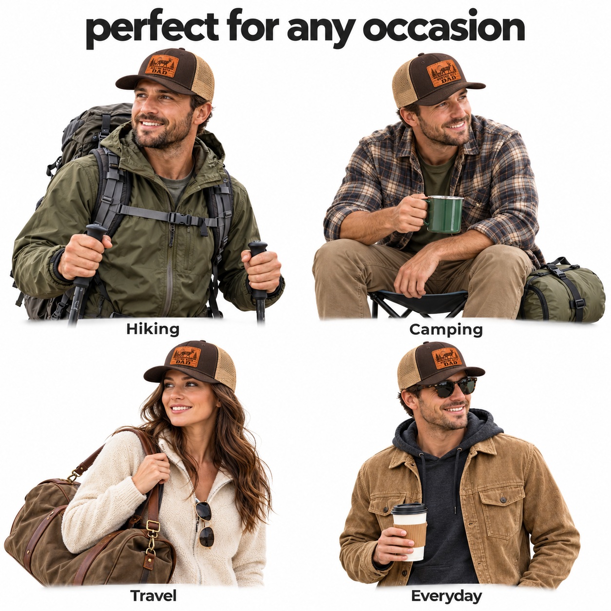 Hunting With Dad Deer And Pine Tree Graphic Leather Patch Trucker Hat product details