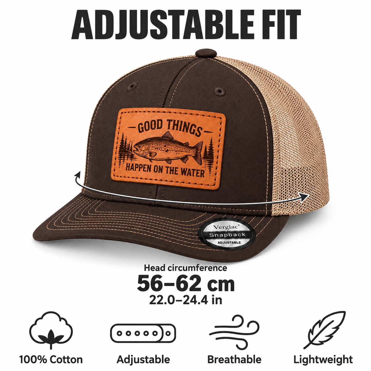 Good Things Happen on the Water Leather Patch Hat product details