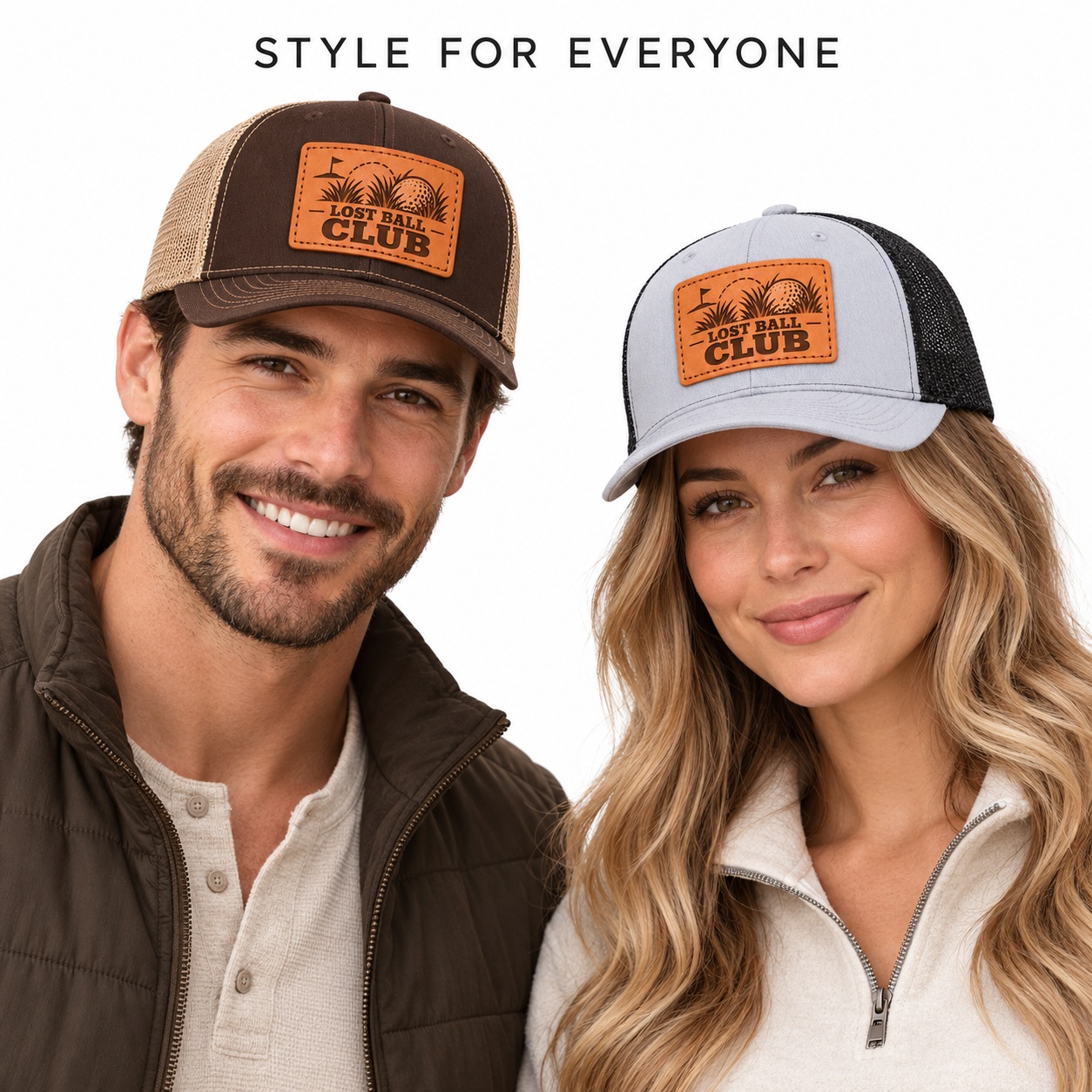 Lost Ball Club Golf Graphic Leather Patch Trucker Hat product details