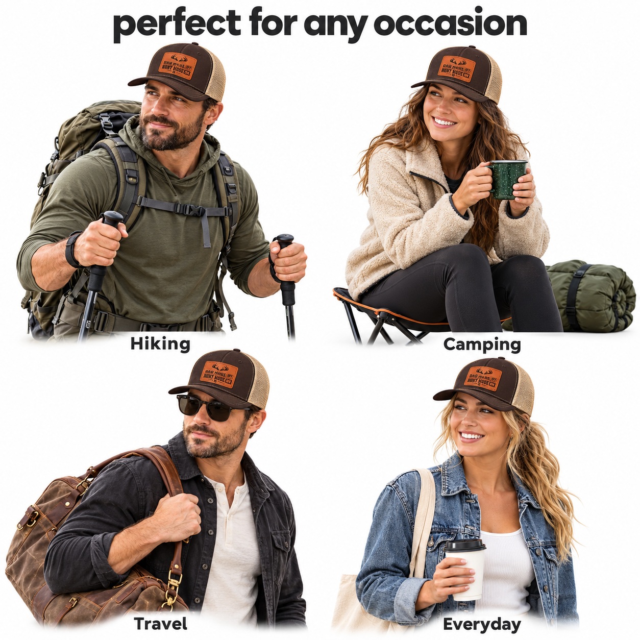 Dad Mode Off Hunt Mode On Antler Graphic Leather Patch Trucker Hat product details