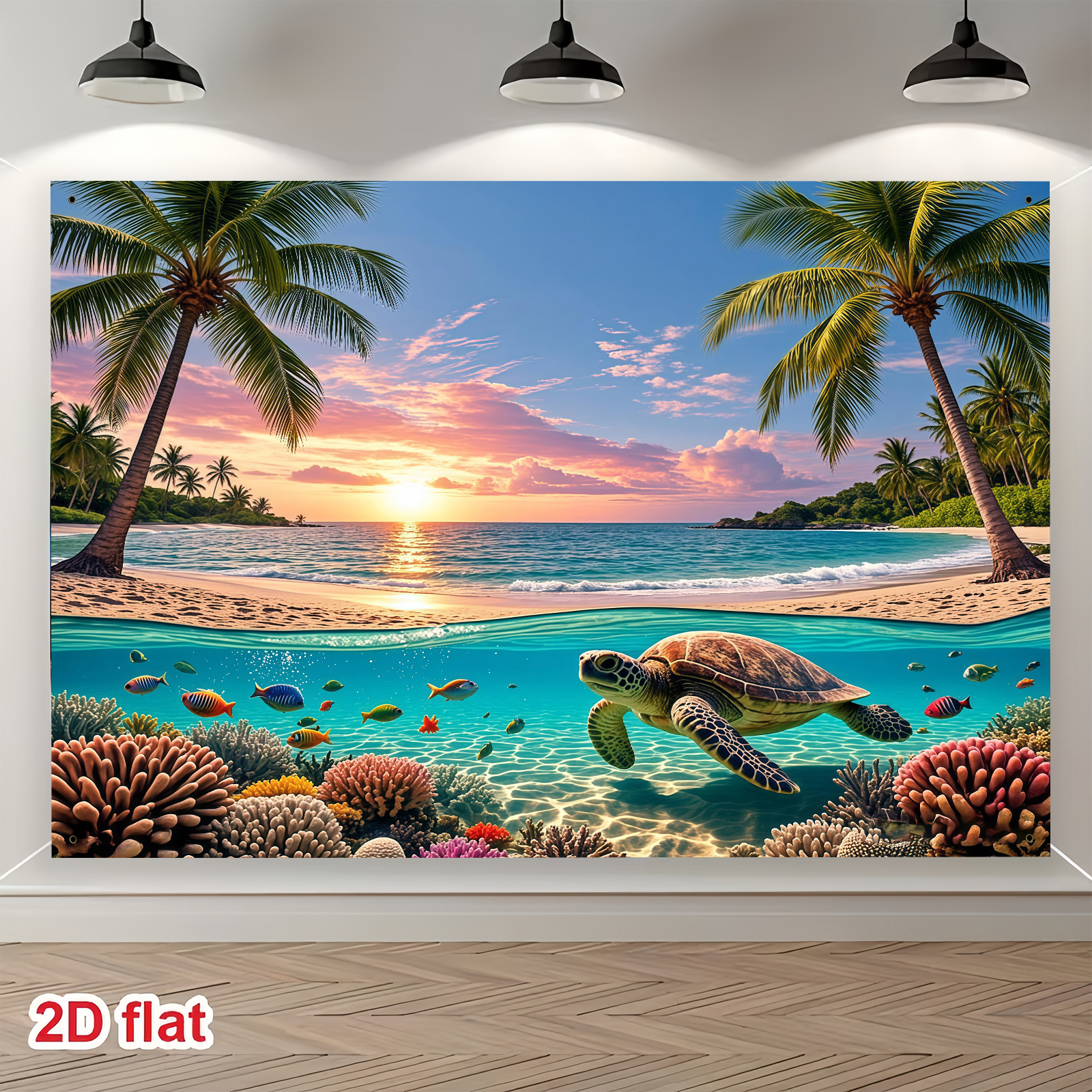Banner[Party Banners]1pcMade Of Polyester, Featuring A Tropical Beach Theme Backdrop With Tropical Fish, Sea Turtles, Coral Reefs, Beaches, Palm Trees_voghion.com