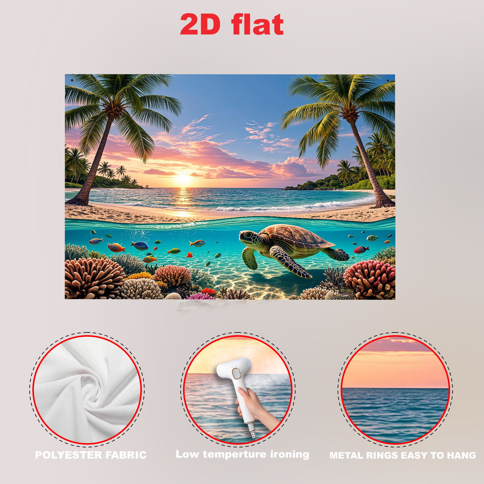 Partybanner, 1 Stück, aus Polyester, mit tropischem Strandmotiv, tropischen Fischen, Meeresschildkröten, Korallenriffen, Stränden und Palmen_voghion.com