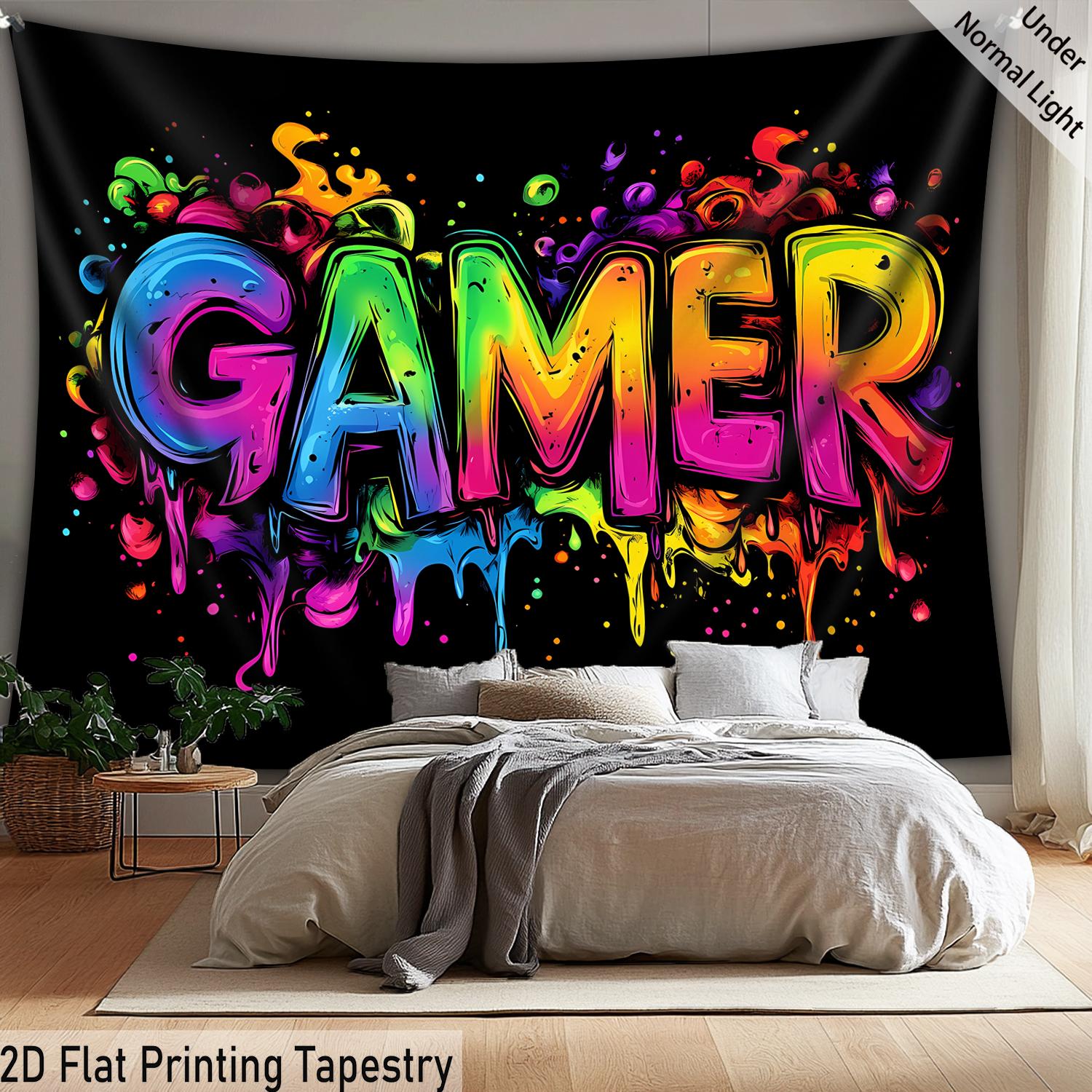 Tapisserie Saibok Game 1 pièce, très grande taille, impression 2D plate, phosphorescente sous lumière noire UV, en polyester numérique haute définition, pour la décoration intérieure_voghion.com
