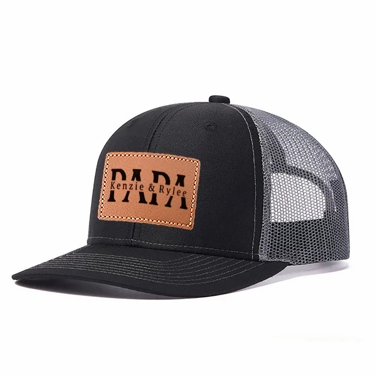 Papa Kenzie & Rylee Leather Patch Trucker Hat product details