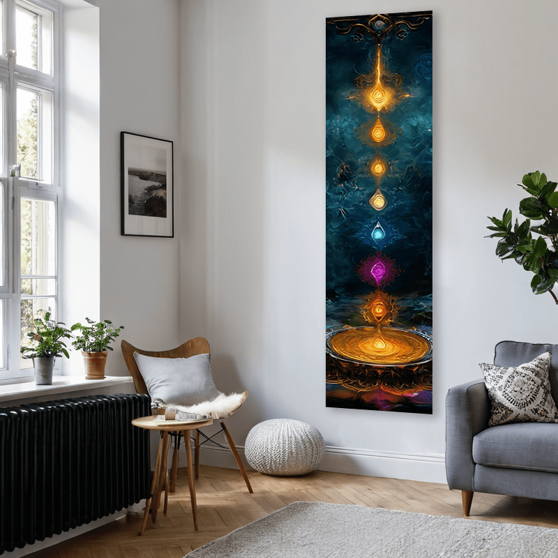 1 Stück farbenfroher Chakra-Energie-Mandala-Wandteppich aus waschbarem Polyester mit sieben Chakra-Steinen für Yogastudios und spirituelle Meditationsräume_voghion.com