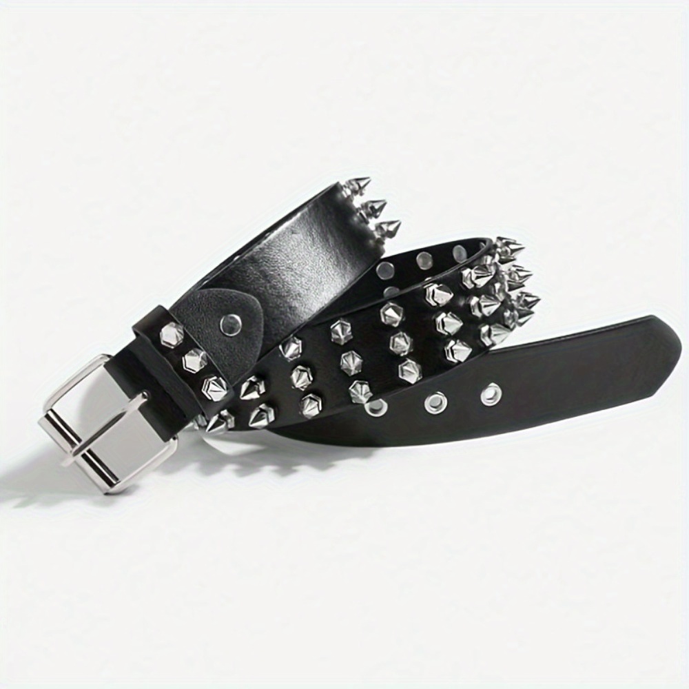 Unisex Black Spiked Studded Leather Belt Adjust Punk Rock Wide