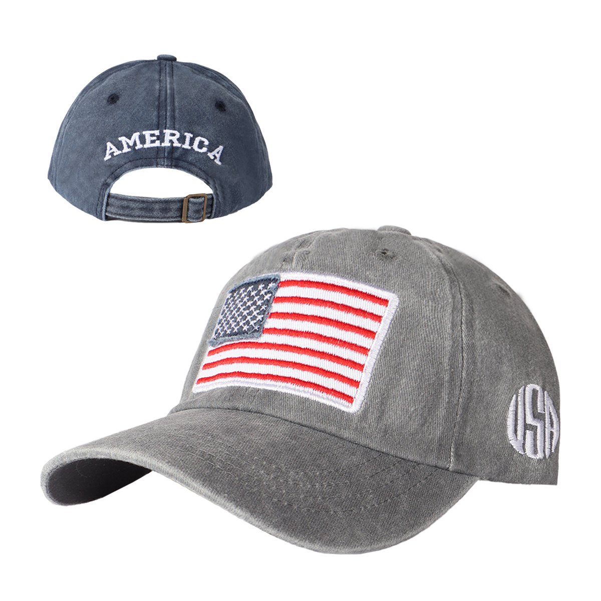 Vintage Washed USA Flag Embroidered Baseball Cap product details