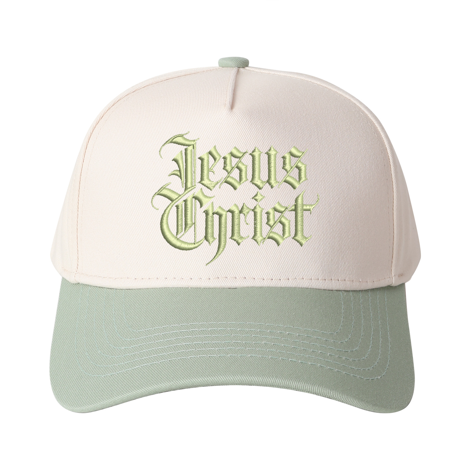 Gothic-style "Jesus Christ" Lettering Embroidered Trucker Hat product details