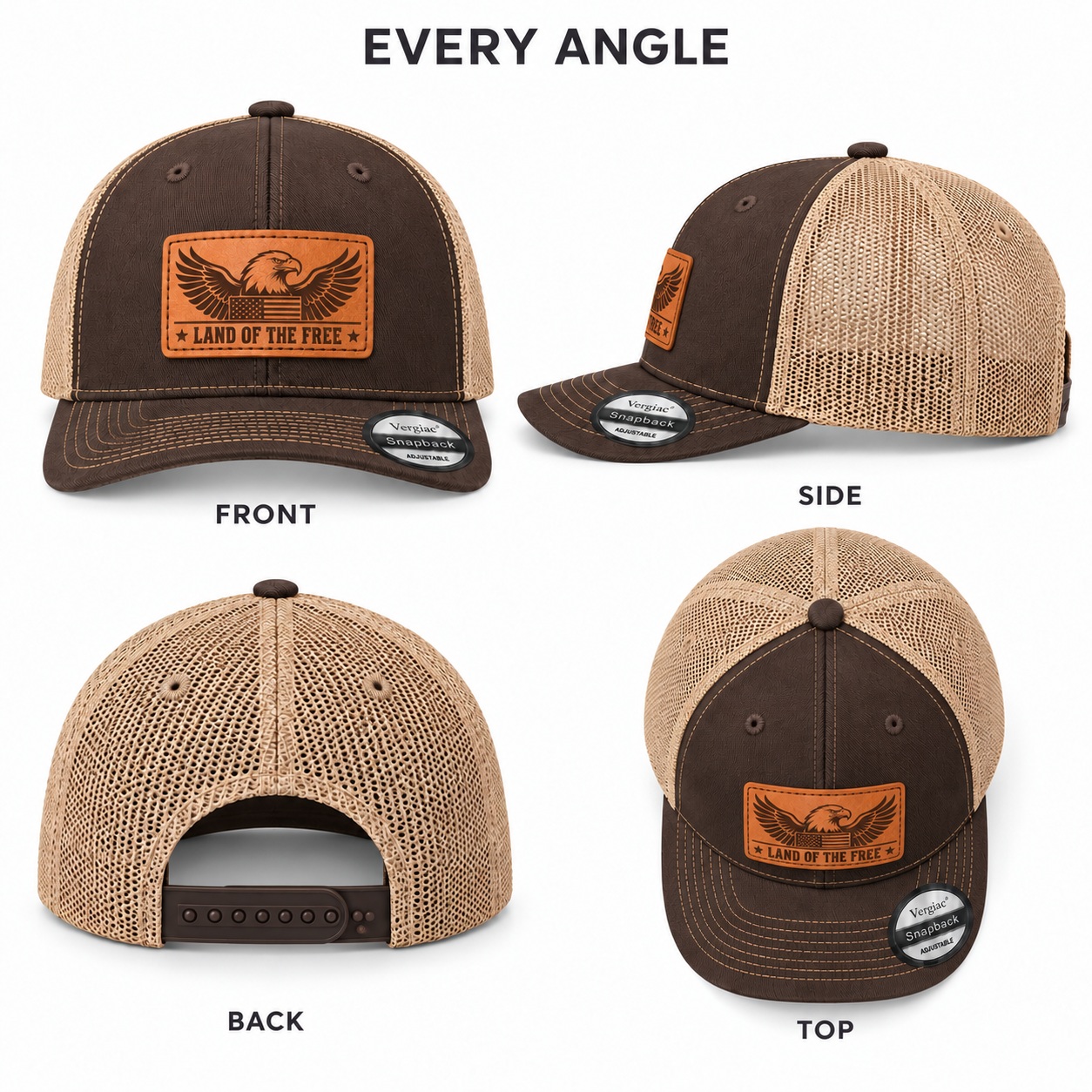 Land of the Free Leather Patch Trucker Hat product details