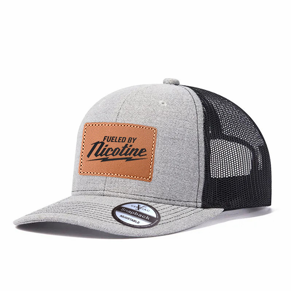 Men Fueled By Good Vibes Leather Patch Trucker Hat product details