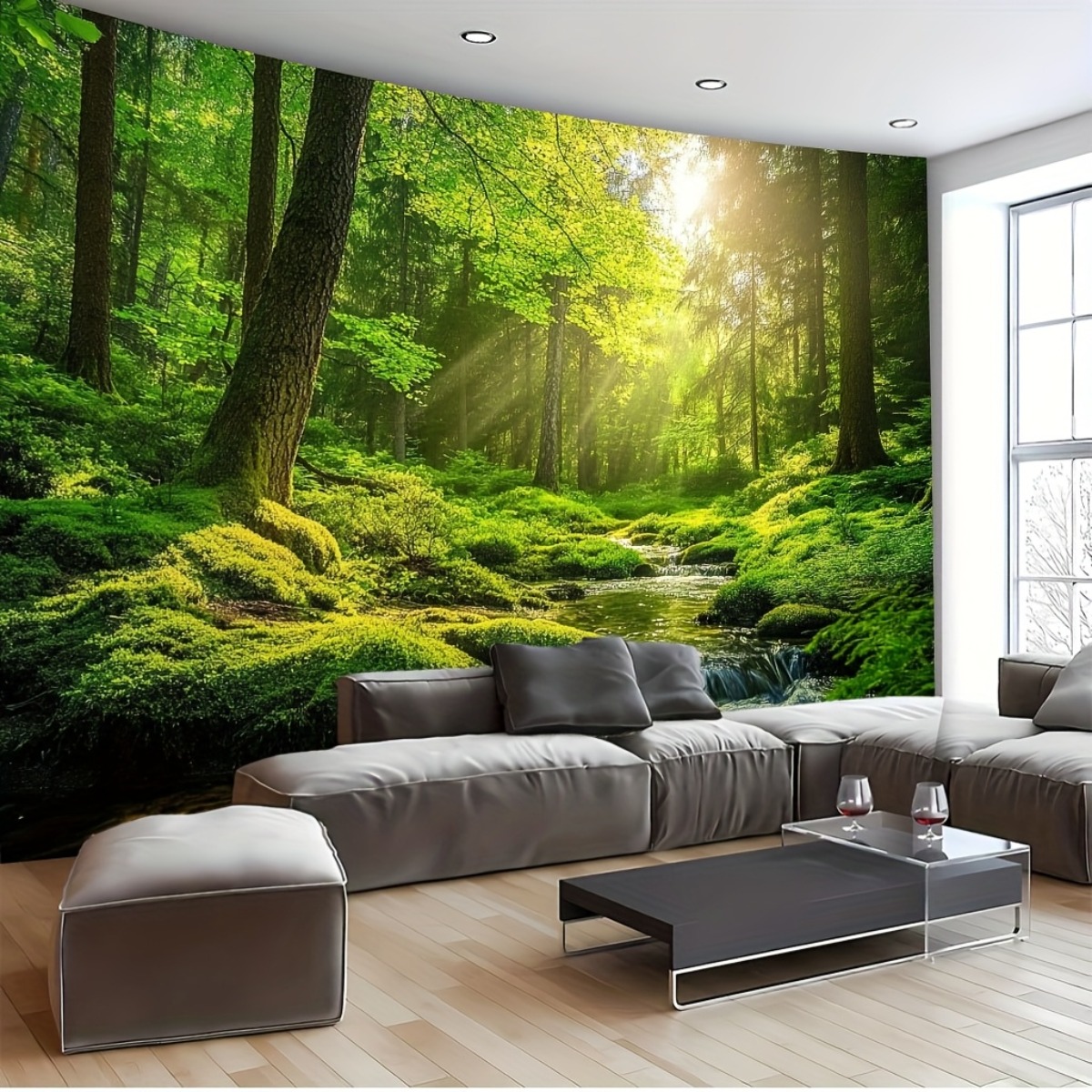 1pc Large 2D Flat Forest Valley Tapestry Wall Hanging Realistic Woodland Mural Durable Indoor Outdoor Nature Backdrop For Weddings Parties Decor_voghion.com