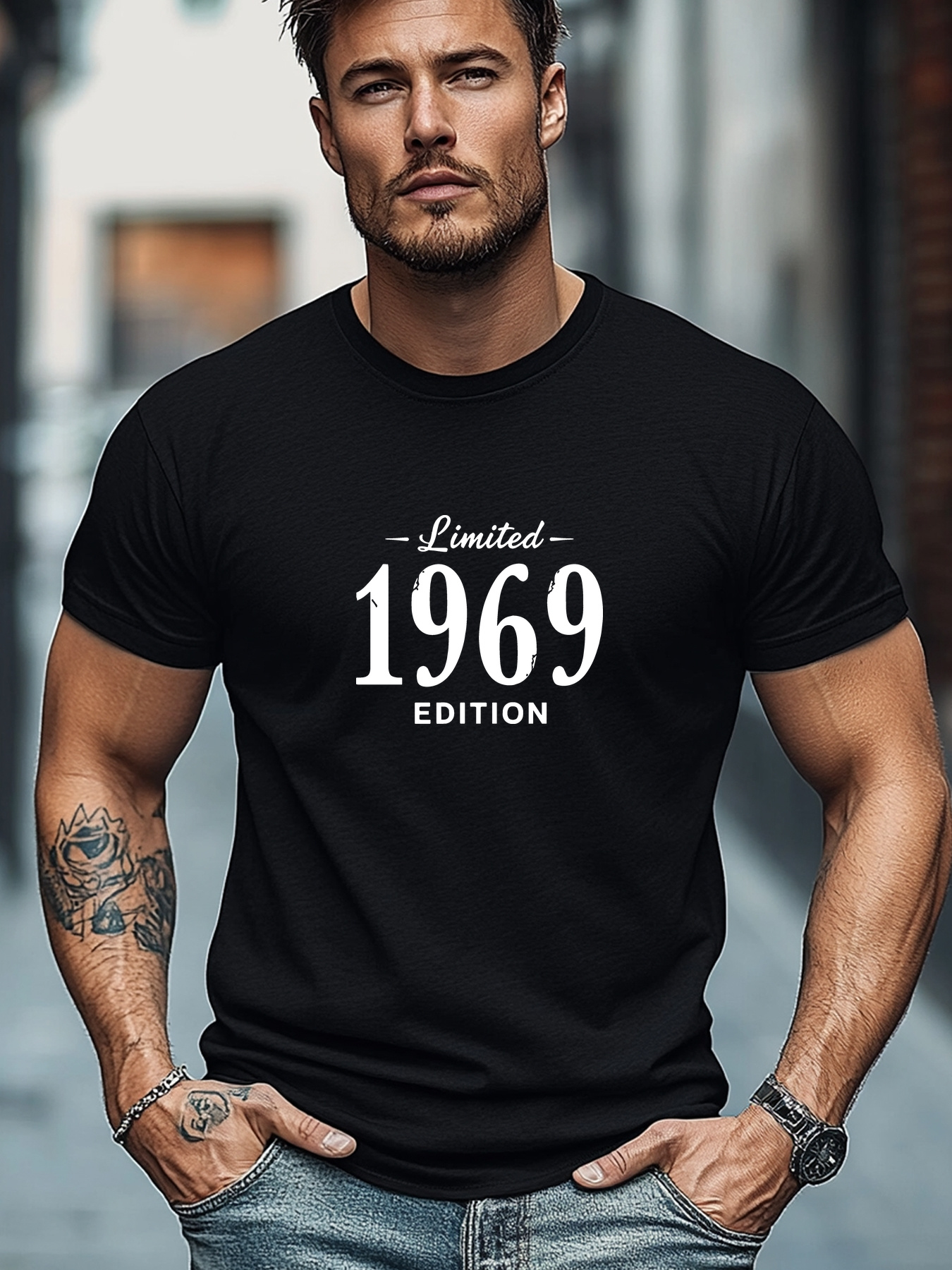 T-shirt Uomo 180g In Cotone 100% Con Stampa Vintage Limited Edition 1969, Girocollo Traspirante E Confortevole, Maglietta Retro Estiva Casual_viptrois.com