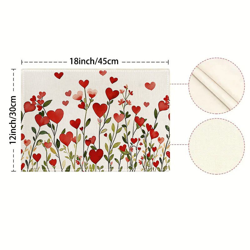 4/6 Tischsets mit rotem Herz- und Pflanzenmotiv zum Valentinstag, Dekorationen für Jubiläen und Hochzeiten mit Blatt- und Blumenmustern für die Küche_voghion.com