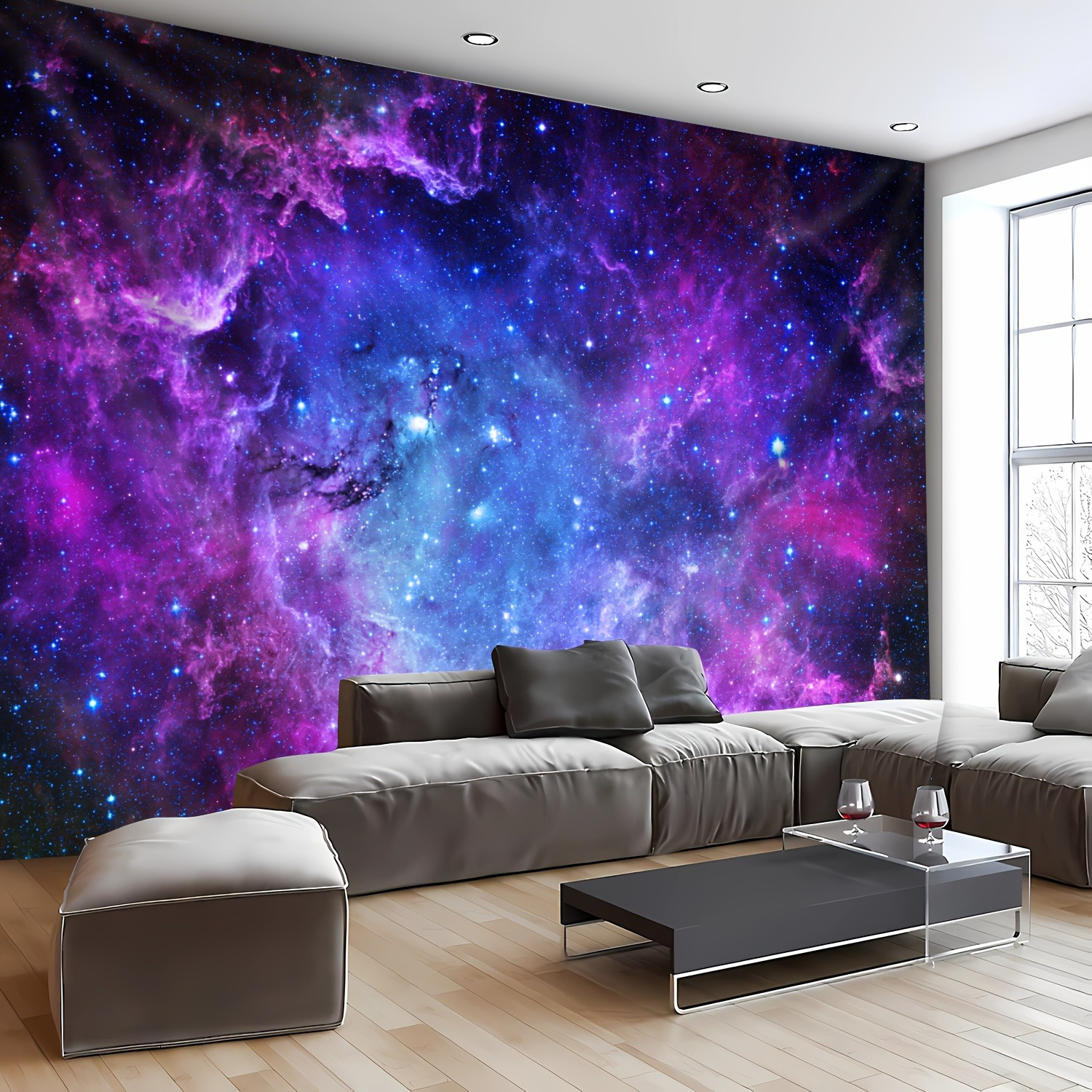Fresque murale représentant une nébuleuse spatiale pour le mur de la chambre ou du salon, derrière la télévision et le canapé (non autocollante)_voghion.com