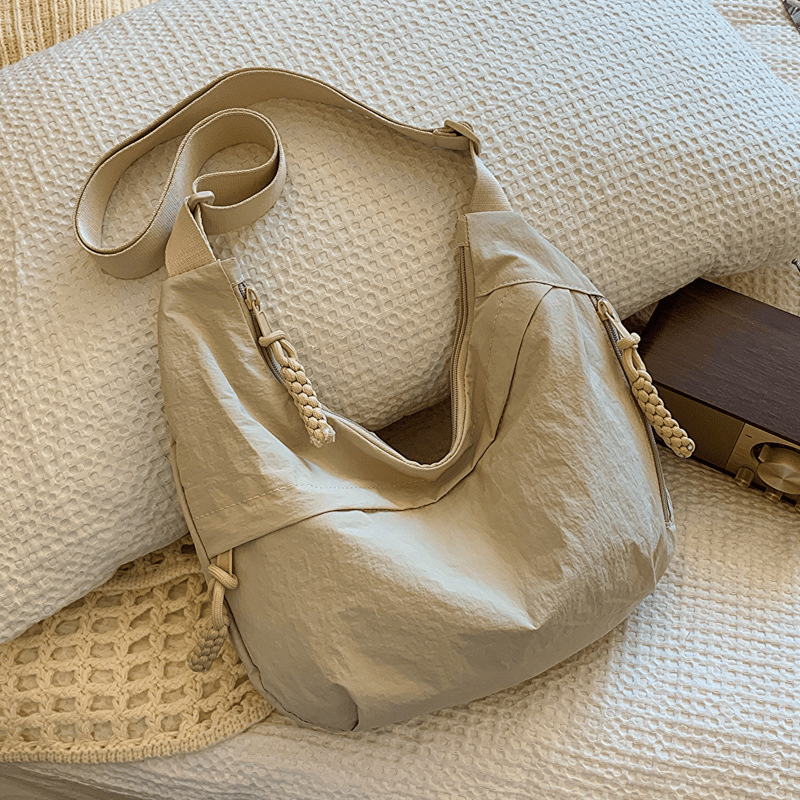 Borsa a tracolla da donna in tela intrecciata con nappine, tracolla larga regolabile, grande capacità, ideale per tutti i giorni, casual, da portare a spalla o a tracolla._voghion.com