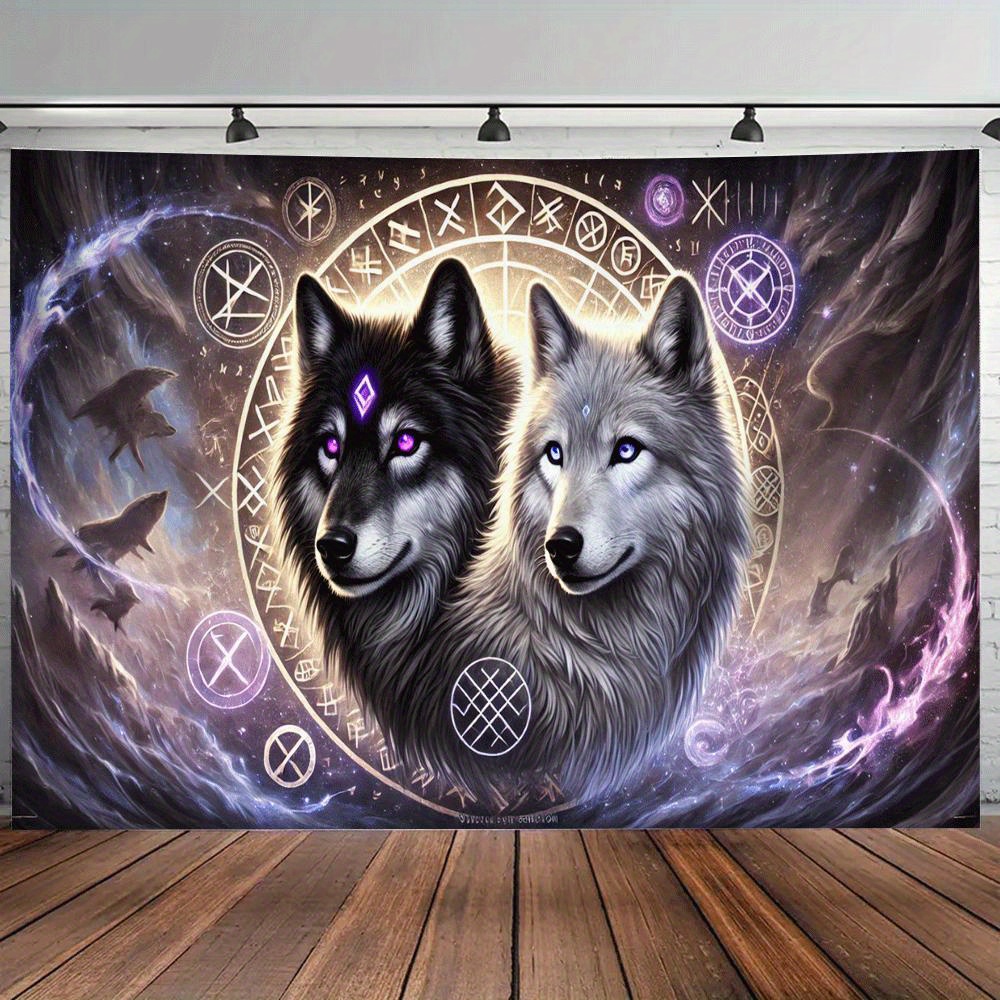 Purple Light Twin Wolves 1pc Large Wall Tapestry Home Decoration Suitable For Living Room Bedroom Dorm Party Decor Holiday Gift Outdoor Use_voghion.com